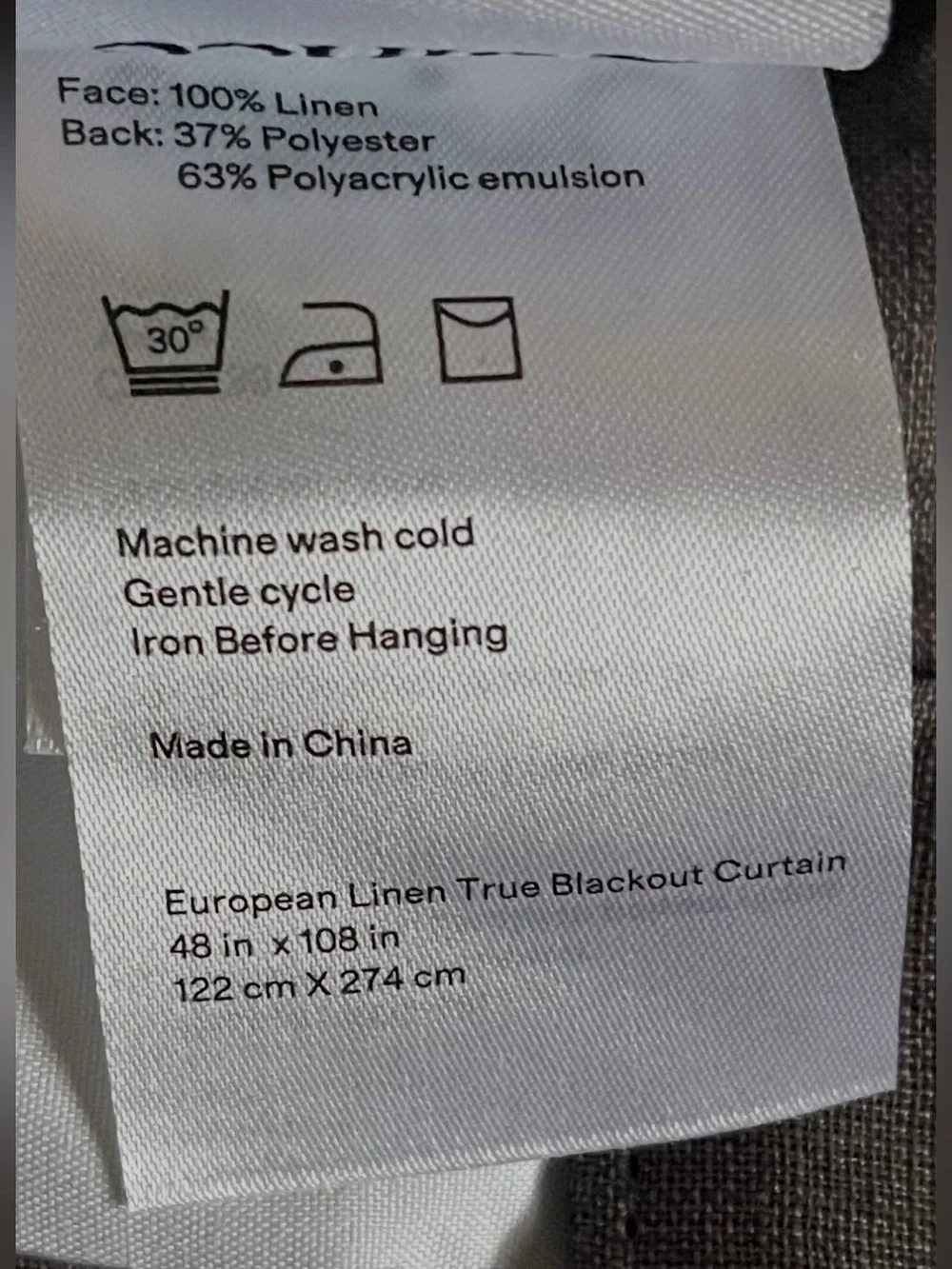 NWOT Quince European Linen True Blackout Curtain - Single Panel, 48 X 108- Storm